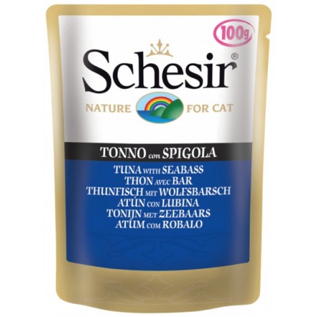 Schesir CAT TUNA WITH SEABASS - пауч для взрослых кошек Тунец с морским Окунем, 100г