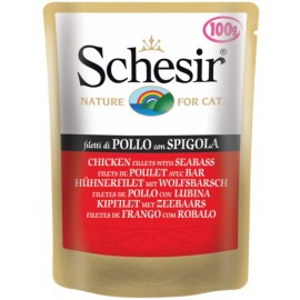 Schesir CAT CHICKEN FILLETS WITH SEABASS - пауч для взрослых кошек Куриное филе с морским Окунем, 100г