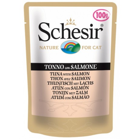 Schesir CAT TUNA WITH SALMON - пауч для взрослых кошек Тунец с Лососем, 100г