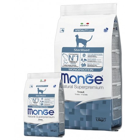 Monge Natural Superpremium Monoprotein Trout Sterilised - сухой монобелковый корм для стерилизованных кошек с форелью