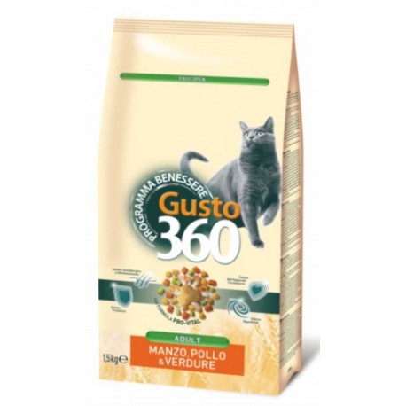 GUSTO 360 - корм для кошек с говядиной, курицей и овощами