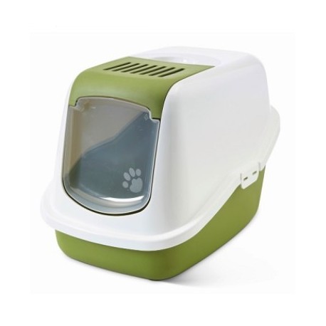 02270WTG Туалет-домик "SAVIC" "Nestor" для кошек, 56 x 39 x 38.5 см, белый/зеленый, пластик