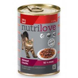 Nutrilove Chunks Cat Beef in jelly - консерва для кошек, кусочки в желе с говядиной 92% (12 штук по 400г)
