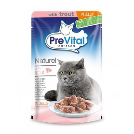 PreVital Naturel for Cats - паучи для кошек с форелью в желе, упаковка 28 штук по 85г
