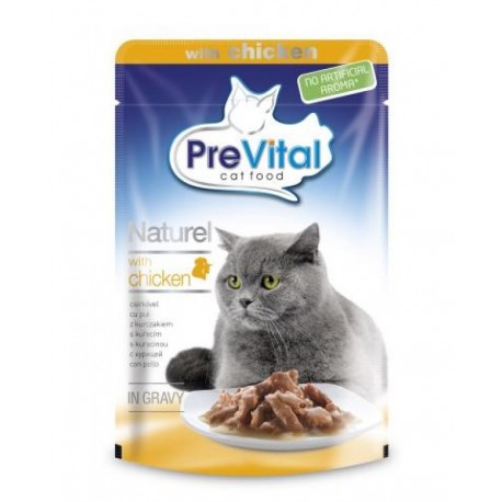 PreVital Naturel for Cats - паучи для кошек с курицей в соусе, упаковка 28 штук по 85г