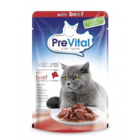 PreVital Naturel for Cats - паучи для кошек с говядиной в соусе, упаковка 28 штук по 85г