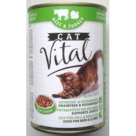 CAT Vital - полнорационный консервированный корм для кошек, с говядиной и и идейкой, 415г