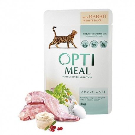 Optimeal с кроликом в белом соусе - консервированный корм для взрослых кошек, 85г (упаковка 12шт))