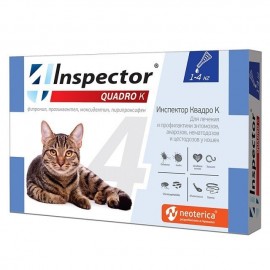 I30 Inspector Quadro Капли от внешних и внутренних паразитов для кошек (до 4кг), 1 пипетка