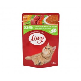 "Мяу!" влажный корм для кошек в желе с телятиной и овощами, 100г