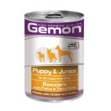 Gemon Dog Puppy Chicken & Turkey, консервы кусочки курица и индейка, 6 штук по 415г