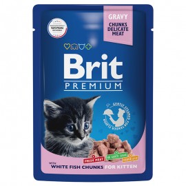 Brit Premium Cat Pouches White Fish Chunks for Kitten, 85 г (14 шт в уп.)