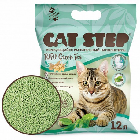 Cat Step Tofu Green Tea комкующийся растительный наполнитель