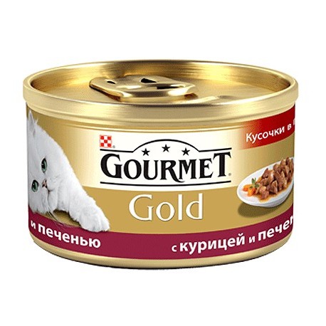 Консервы для кошек Gourmet "Gold" с курицей и печенью, 85г (12 штук)