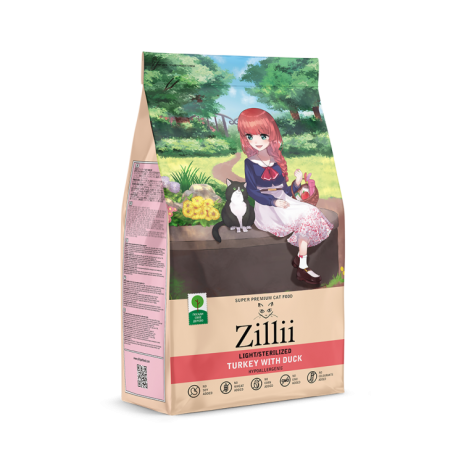 ZILLII Light & Sterilized Cat Turkey & Duck сухой корм для взрослых стерилизованных кошек с избыточным весом)