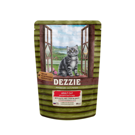 DEZZIE Adult Cat Duck & Liver влажный корм для кошек 85г (утка и печень в соусе) (12 шт в уп.)