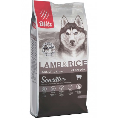 BLITZ Sensitive Lamb & Rice ALL BREEDS сухой корм для собак всех пород (ягнёнок и рис)