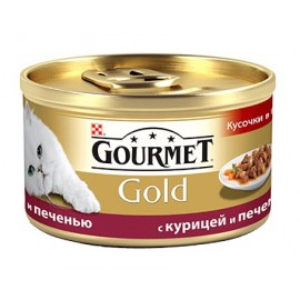 Консервы для кошек Gourmet "Gold" с курицей и печенью, 85г (12 штук)