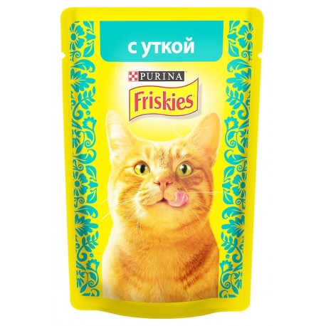 FRISKIES влажный корм c уткой в подливе для взрослых кошек (упаковка 24 штуки по 85г)