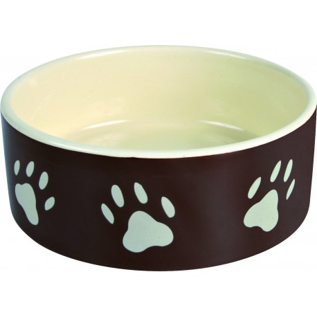 24532 Миска "TRIXIE" керамическая  для собак с рисунком лапка, 0,8л/диам.16см.коричневая/кремовая