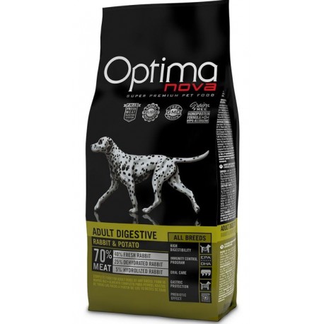 Optima Nova Adult Digestive Rabbit&Potato - беззерновой корм для собак с проблемами пищеварения с кроликом и картофелем