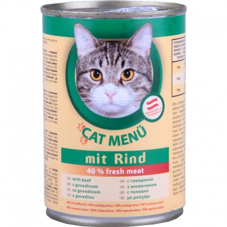 CAT Menu полнорационный консервированный корм для кошек, с говядиной (40 штук по 415г.)