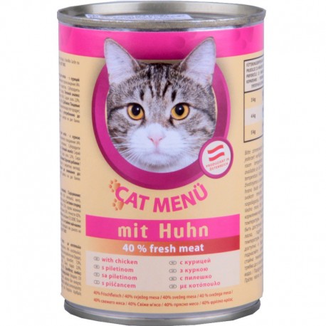 CAT Menu полнорационный консервированный корм для кошек, с курицей (40 штук по 415г.)