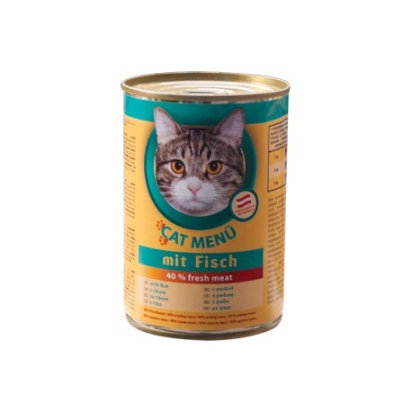 CAT Menu полнорационный консервированный корм для кошек, с рыбой (40 штук по 415г.)