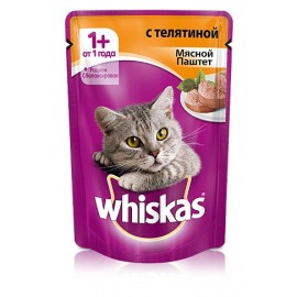 Пресервы Whiskas паштет с телятиной для взрослых кошек, упаковка 24 штуки по 85г