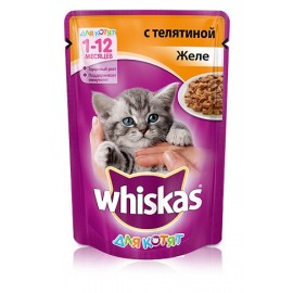 Пресервы Whiskas желе с телятиной для котят, упаковка 24 штуки по 85г