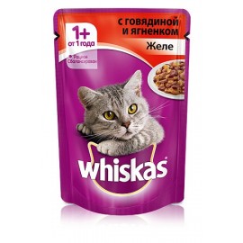 Пресервы Whiskas с говядиной и ягнёнком в желе для взрослых кошек, упаковка 24 штуки по 85г