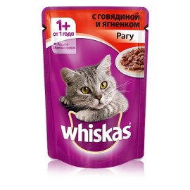 Пресервы Whiskas рагу с говядиной и ягнёнком для взрослых кошек, упаковка 24 штуки по 85г