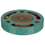 Когтеточка "TRIXIE" в виде барабана, с игрушками, синий, диаметр:33 см -2 шара внутри заставляют кота играть